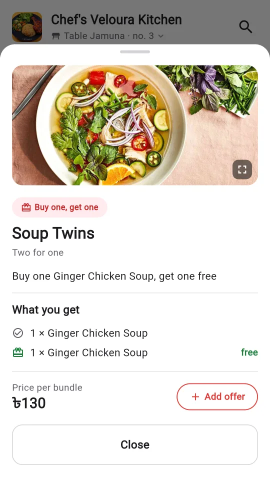 Ostisk on Android: a buy-one-get-one soup offer with what you get and its price