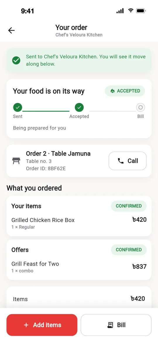 Ostisk on iPhone: the order is accepted and on its way, with its order ID